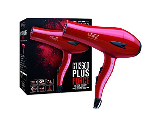 ID Italian Design - Secador Pelo Profesional GTI 2600 Force Plus Hair Dryer | Potencia 2200W - Motor AC de Alto Rendimiento - 2 Velocidades y 3 Modos de Calor - Color Rojo