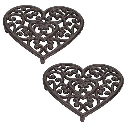 Lulu Decor Sottopentola In Ghisa Set Da 2 | Ovale Con Decorazione Fleur De Lis | Finitura Marrone Antico | Regalo Inaugurazione Casa