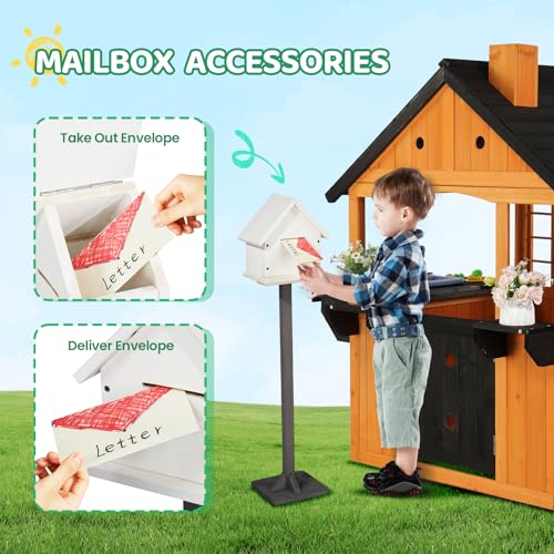 image for JOYMOR Kids Wooden Playhouse for Outdoor, Cottage with Sink, Picnic Ta