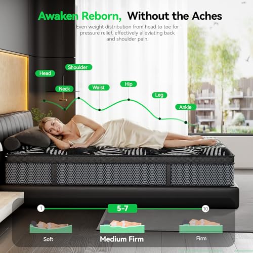 Image of 10 Inch Full Mattress, Hybrid Mattresses in a Box with Pocket Springs & Gel Memory Foam, Medium Firm Breathable Bed Mattress with Edge Support & Motion Isolation, CertiPUR-US Certified