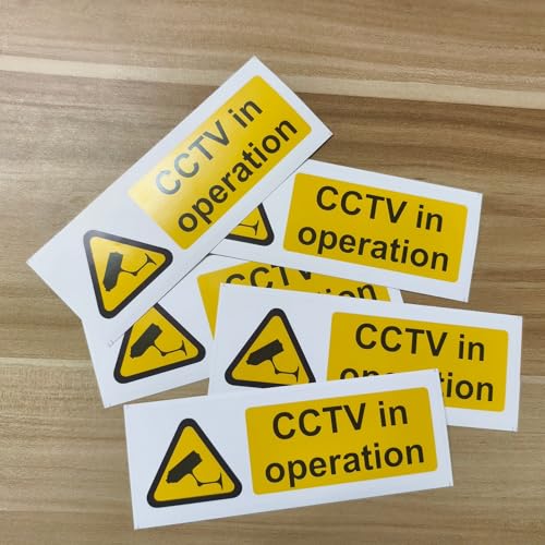 5PCS CCTV Sign CCTV Signs Stickers PVC Durable Security Warning Signs Remove Self Adhesive Vinyl CCTV Labels Stickers (15cm x 5cm) (Yellow)