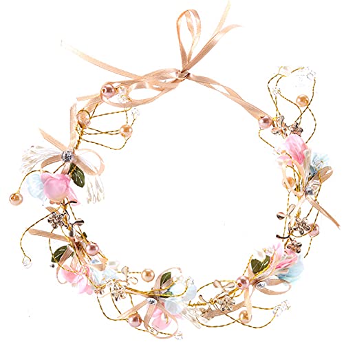 Tocado Diadema para el Pelo de Novia, Diadema Nupcial con Diseño de Flores y Perlas Cabello para Boda de Mujer Adornos Accesorios para Boda Fiesta Velada, Fiestas o Eventos Casuales