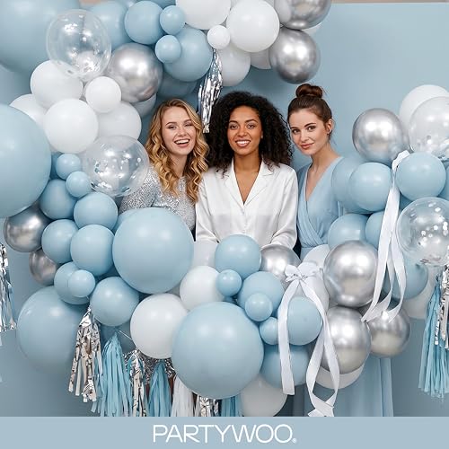 Image of PartyWoo Dusty Blue Balloons 140pcs Different Sizes of 18 12 10 5 Inch Light Blue Aqua Boho Balloon Arch Kit Garland for Graduation Baby Shower Gender Reveal Birthday Party Decorations Blue-F28