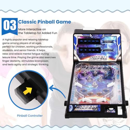 Mini flipper - Jeu électronique de bureau avec poignée de tirage, lumières et sons pour s'amuser avec les enfants et les adultes