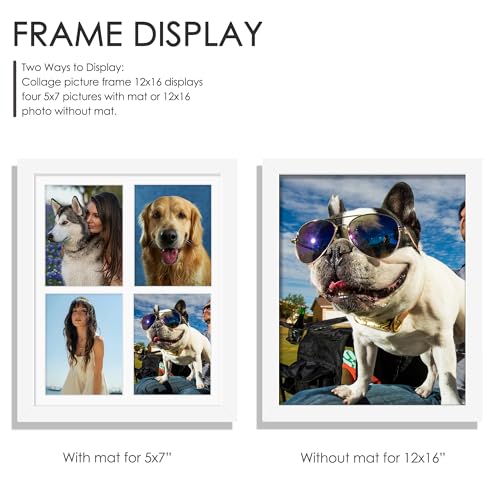 Image of DUENPY 12x16 Picture Frame 5x7 Collage Picture Frame Displays Four 5x7 inch Photos or 12x16 (Without Mat) for Available Horizontal Wall Mounting Display and Vertical White
