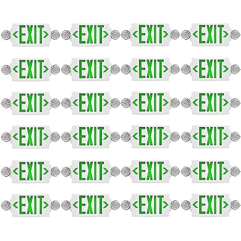 LMLAITE Green LED Exit Sign Emergency Lights with 2 Adjustable Head Lights, Green Letter Emergency Exit Light With Battery backup For Restaurant, Commercial, Family Emergency, UL-Listed 120-277V Cover