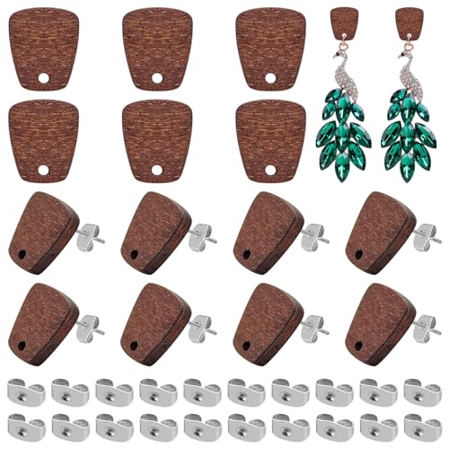 Wood Earring Studs for Jewelry Making,90Pcs Wood Earring Findings Wooden Stud Earrings Posts with Loop Trapezoid Earring Pin Studs Bulk with Ear Backs for Earrings Making Supplies Jewelry Findings