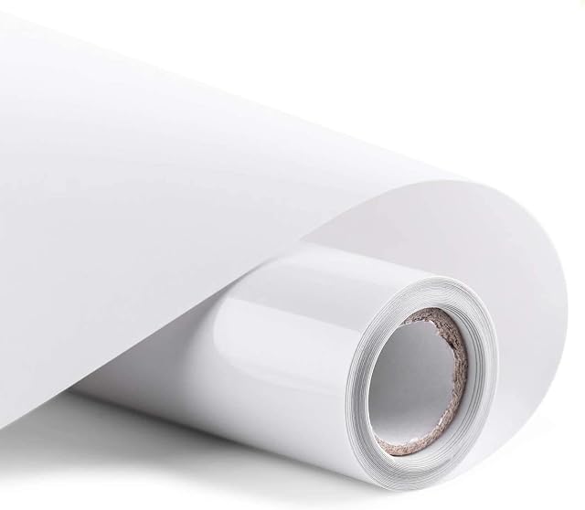wintfarm Heat Transfer Vinyl Roll 12" x10ft,HTV Iron on Vinyl for DIY T-Shirts Garments Bags and Other Fabrics(White)