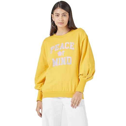Women's Pure Cotton Crew Neck Sweatshirt (A3581-0000_Gold Yellow_S)