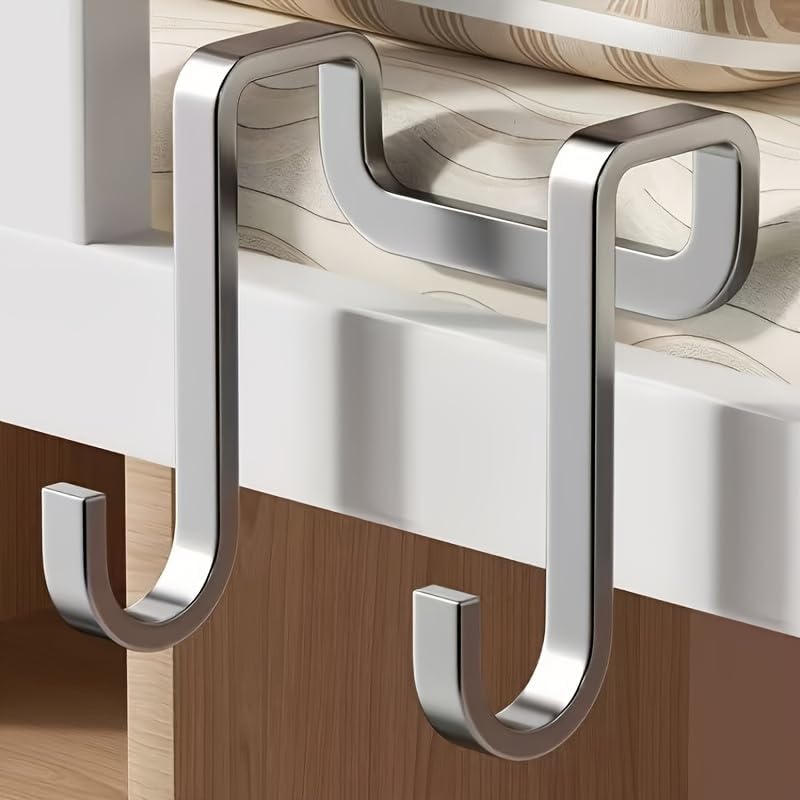 Over-The-Door Hooks Stainless Steel Double No-Drill Space Saving Organizer for Bedroom Bathroom Kitchen Hanging Towels, 2pcs
