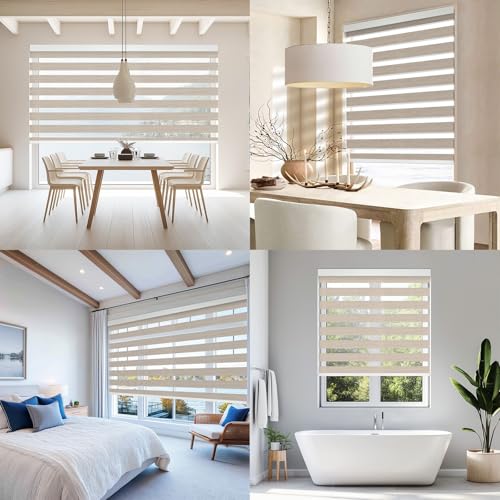 Image of Motorized Zebra Blinds Custom Size Smart Dual Layer Shades for Windows with Remote | Assembled in USA | Electric Day and Night Privacy Light Filtering Rechargeable Quiet Motor Window Shades