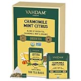 VAHDAM, Biologico Tè Verde Agrumato Camomilla e Menta (100 Bustine di Tè) | BASSO CONTENUTO DI CAFFEINA | Miscela di Tè Verde Lenitivo e Rilassante | 100% Tè Detox per Dormire Meglio