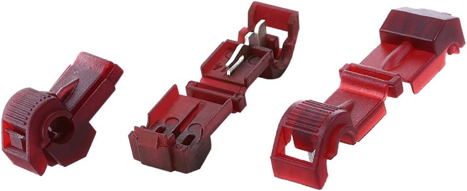 AIRIC T-tap Wire Connectors Quick Splices 100 Pcs 22-18 Gauge Red Wire Inline Terminal Connector Tap Self-Stripping Radio Wiring Splice Terminals