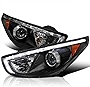 Spec-D Tuning LED R8 Style Projector Headlights Black Compatible with 2010-2013 Hyundai Tucson Left + Right Pair Headlamps Assembly