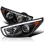 Spec-D Tuning LED R8 Style Projector Headlights Black Compatible with 2010-2013 Hyundai Tucson Left + Right Pair Headlamps Assembly