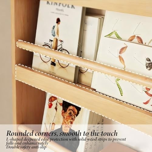Children's Bookshelf, 6-Tier Wall-Mounted Storage Rack, No Drilling Required, Solid Wood Behind Door Shelf, Ultra-Thin Kids Bookcase for Bedroom, 100x89cm/39.4x35in