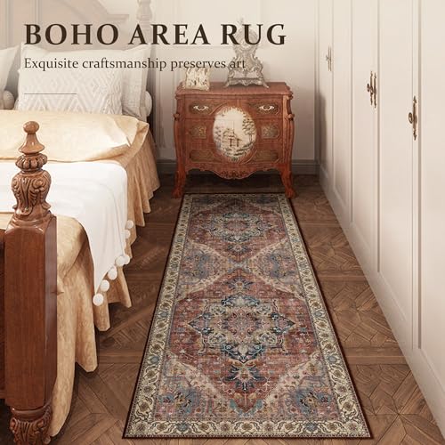 2x3 Small Entryway Doormat 2x3 Front Door Rug Indoor Entrance Kitchen Bathroom Carpet Farmhouse Non Slip Washable Low Pile Floor Carpet, Brickred/Multi