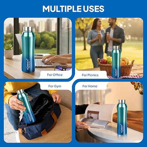 Image of Stainless Steel Water Bottle 1 Litre Bottles for Kids Girls Boys School Adults Office Gym(Turquoise Colour, Steel Cap, Set of 1, 1000 Ml)