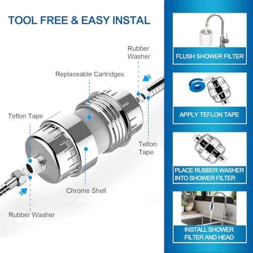 Image of AQUATREND Universal 15-Stage Shower Filter Shower Head Filter for Hard Water Reduce Chlorine,Dry Itchy Skin,Dandruff, Improve the Condition of Your Skin,Hair and Nails