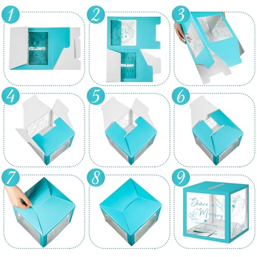 Image of Pajean 50 Pcs Greenery Share a Memory Card for Celebration of Life Memory Cards Box with Transparent Windows Memory Box for Funeral Wedding Birthday Graduation Bridal Shower Guest Card Ideas (Blue)