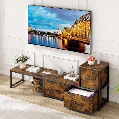 Recopilación de Centro Entretenimiento los preferidos por los clientes. 49 Uzelia Mueble para TV de 65/55 Pulgadas, Mesa para TV con 3 Cajones de Tela, Distancia Ajustable, Centro de Entretenimiento,Mueble para Sala,Recámara(91-151CM) * 33CM * 57CM