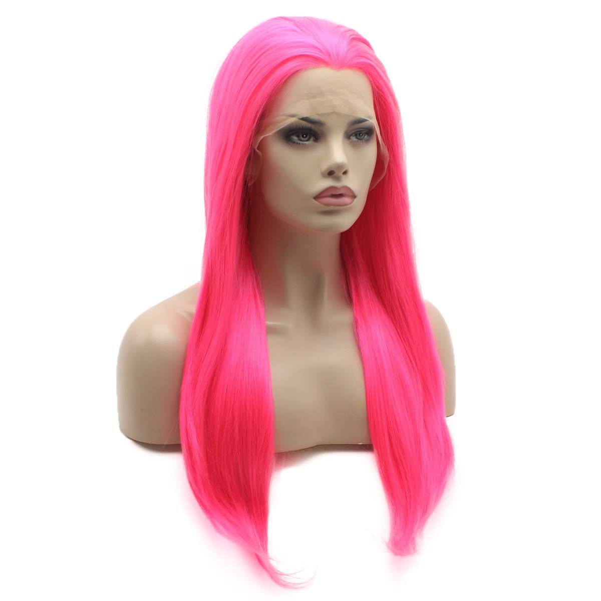 Lushy Hair Lace Front Synthetic Wigs Straight Long 24inch Rose Red Wig Heat Resistant Heavy Density Realistic Wig