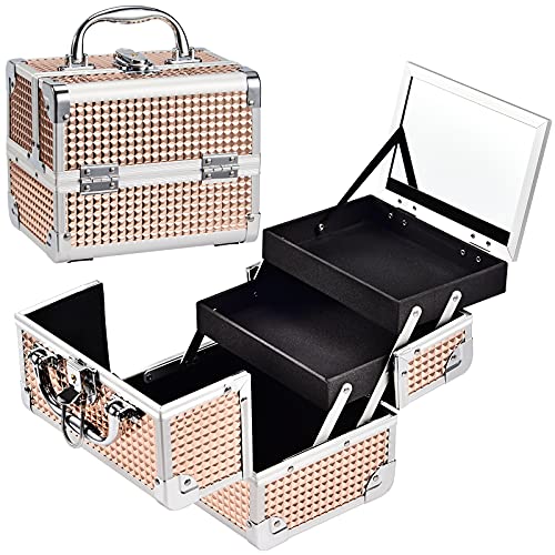 Malette Maquillage Beauty Case Vanity Maquillage Malette Esthetique Portable Trousse Maquillage Femme Mallette Rangement Makeup Case Professionnel Organisateur Maquillage avec Miroir, Or Rose