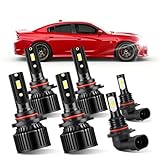 GlobeCurate Compatible Fit for Dodge Charger 2006 2007 2008 2009 Car Front Light Bulbs, High Beam Low Beam Lamps + Fog Lights Combo,with Cooling Fan Plug and Play 6PCS