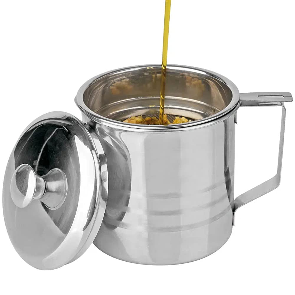 Grasera con Filtro de Malla Fina - Colador de Aceite - Separador de Aceite - Acero Inoxidable - Tapa Extraíble y Pico Vertedor