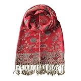 AUSEKALY Reversible Shawls Rave Scarf for Women Pashmina Like Wrap Soft Silky Men All Seasons Scarves Flower Red