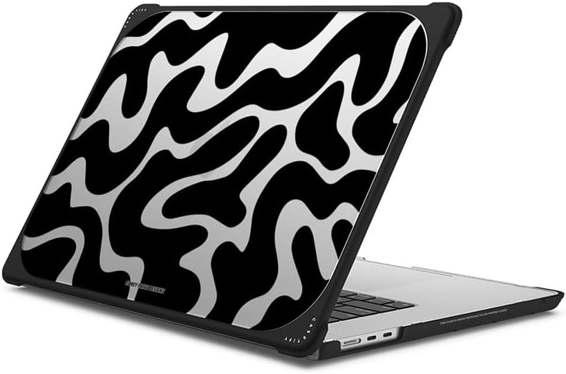 CASETiFY Bounce MacBook Air 15-inch (M2/M3/M4) Case [Enhanced Protective Corner Design/Ventilation Cutouts/Anti-Slip Grip] - Black Abstract Shapes by Corey Paige Designs - Clear Black