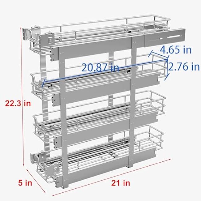4-Tier Cabinet Organizer Wire Baskets 5 W x 21 D