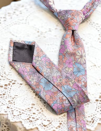 Image of Barry.Wang 100% Cotton Floral Ties for Men 63 inch Extra Long Necktie Clip | Fashion Cotton Printed Neckties,Wildflower 2.76 inch Ties Skinny,Gift Box,Groomsmen Wedding Engagement Graduation