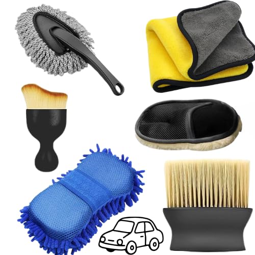 Microfiber Car Duster with Cleaning Brush and Gloves, 6 Pieces, Multicolour, Scratch Free Detailing Set for Interior and Exterior-image-34