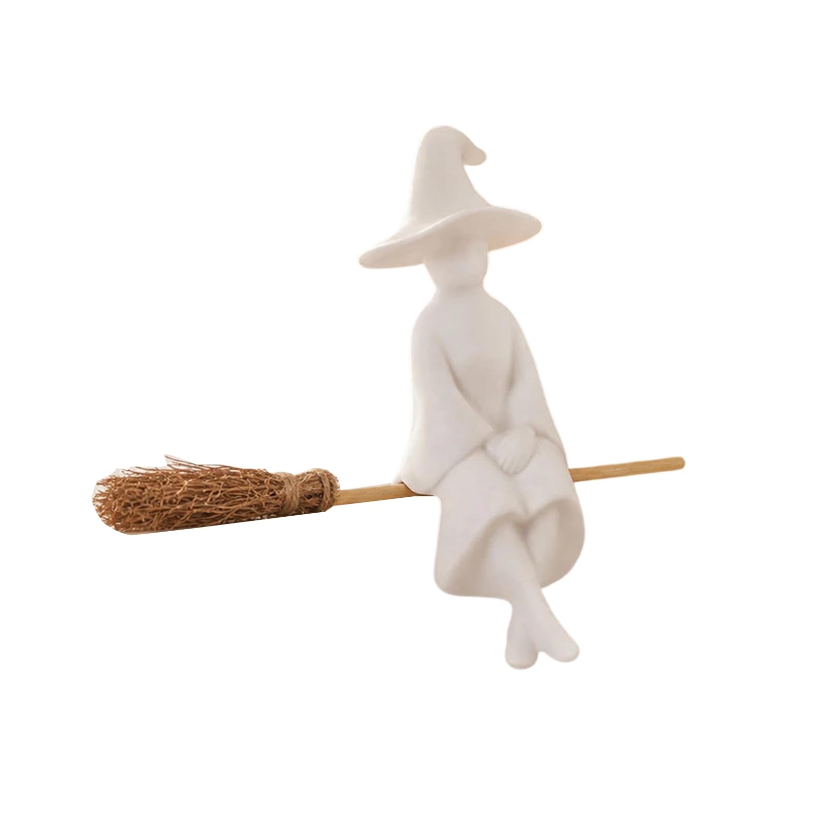 pidodou Witch Shelf Sitter Faceless Witch Statue with Broomstick Minimalist Matte White Halloween Decor for Bookshelf Window Cabinet Display Ornaments 12cm [object Object]