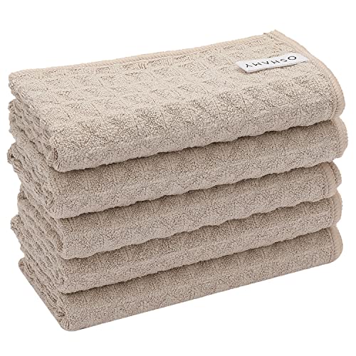 キッチンタオル 一般的なタオルの5倍の吸水率 超吸水 速乾 食器拭き ワッフル生地 マイクロファイバー 25×25cm 5枚セット OSHAMY(ベージュ)