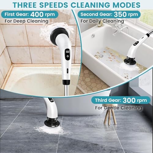 Image of 9 in 1 Electric Spin Scrubber, Rechargeable Cordless Cleaning Brush with 9 Replaceable Brush Heads & Adjustable Handle, Power Scrubber for Bathroom, Kitchen, Floor, Tile & Car Cleaning