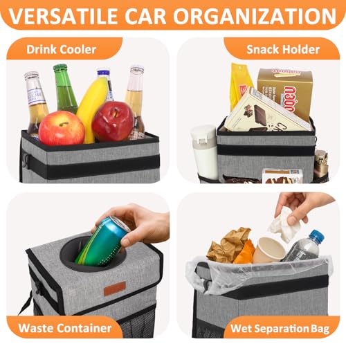 Image of Vankor Car Trash Can with Lid , 100% Leak-Proof Vehicle Trash Can Hanging Car Garbage Can for Back Seat Multipurpose Car Trash Bag Grey