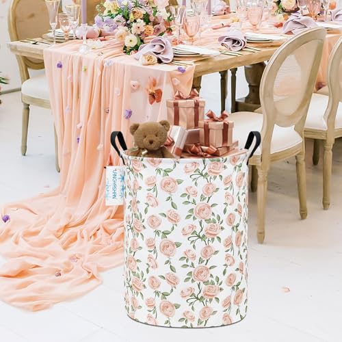 Image of Laundry Basket Canvas Fabric Collapsible Organizer Basket for Storage Bin Toy Bins Gift Baskets Bedroom Clothes Children Nursery Hamper (Rose)