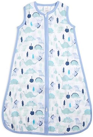 aden + anais Essentials Classic Sleeping Bag, 100% Cotton Muslin, Wearable Baby Blanket, Dinos, Large, 12-18 Months