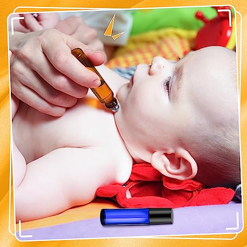 Image of Sumind 150 Pcs Glass Essential Oil Roller Bottles 10 ml, Amber, Blue