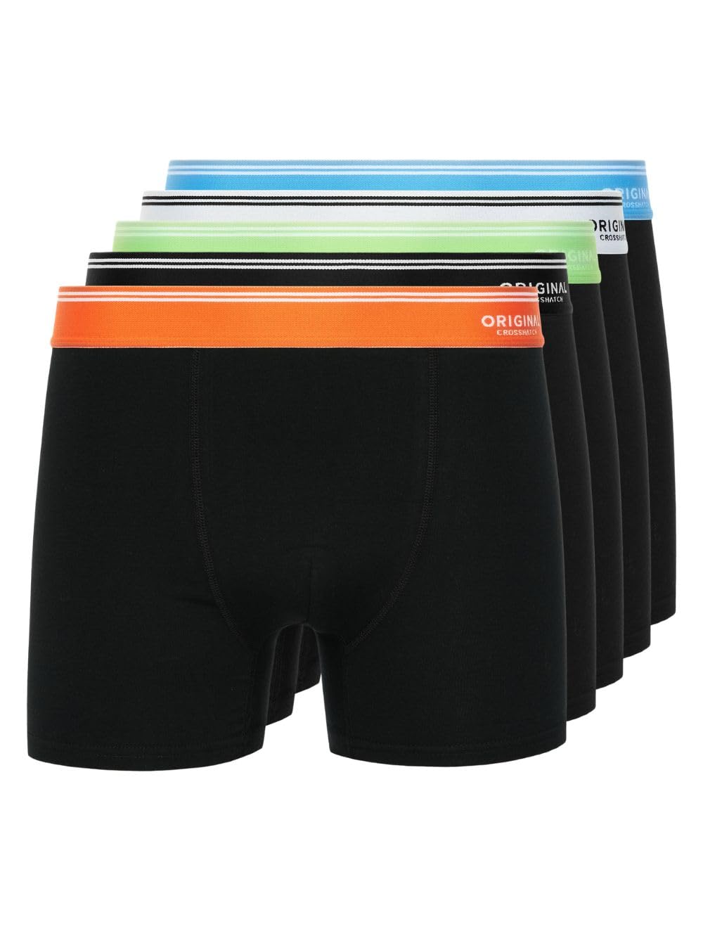 Crosshatch Men’s Prismara Boxer Shorts (Pack of 5), Premium Stretch Cotton Underwear Multipack with Contrast Woven Jacquard Waistband, Black-XL