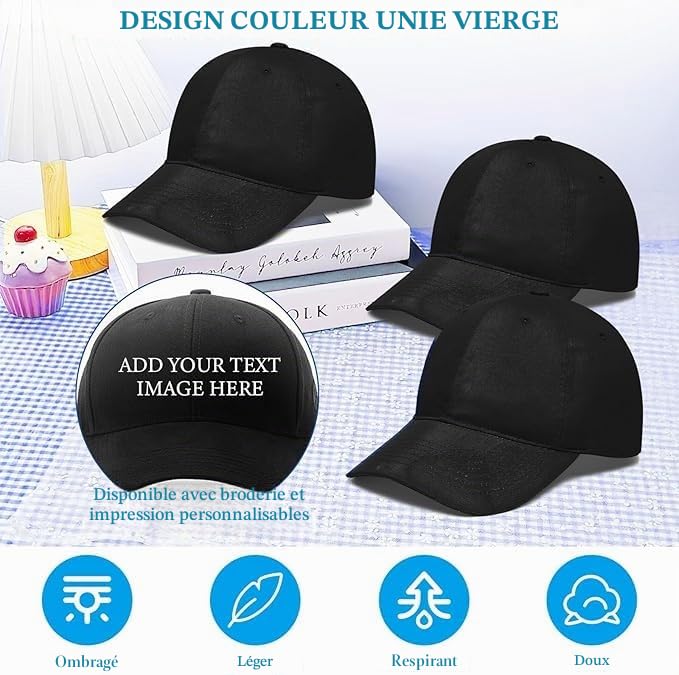 Malloom Lot de 24 casquettes de baseball vierges en vrac, casquettes de golf classiques et originales, taille ajustable, pour homme et femme, noires