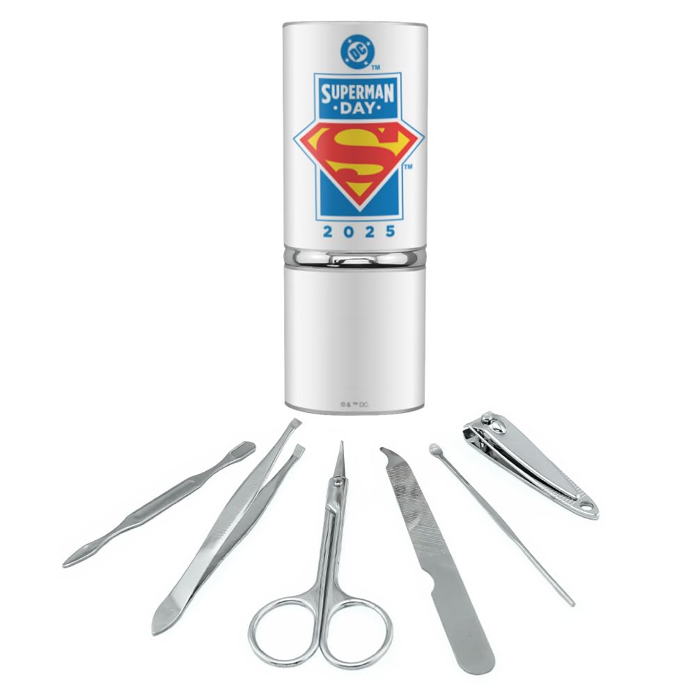 GRAPHICS & MORE Superman Day 2025 Logo Stainless Steel Manicure Pedicure Grooming Beauty Care Travel Kit