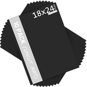 Mat Board Center 18x24 Black Color Mat Boards/Matboards - Uncut - 10 Pack | 4-Ply Thick Backing Matt Boards for Crafts, Frames, Photos, Prints