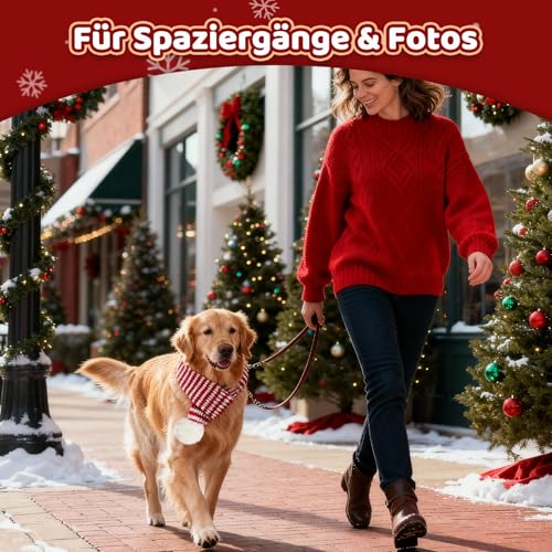 ROSAUI Hundeschal Weihnachten für große Hunde, Hundekostüm Weihnachten 73x9cm Extra Lang & Breit Strickschal mit Schnalle & Bommel – Warmer Winter-Schal für Labrador, Golden Retriever & Husky