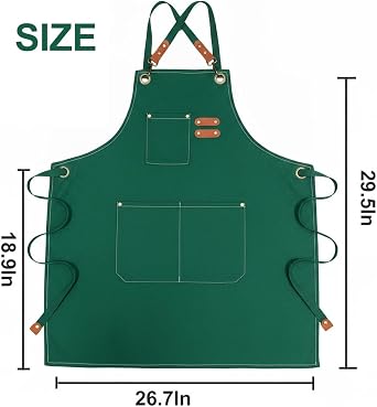 Chef Apron with Large Pockets for Women Men, Cotton Canvas Cross Back Water Repellent Adjustable Work Apron