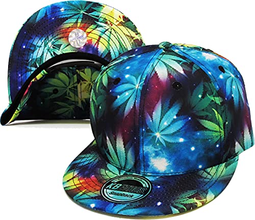 KNW-1469ALL-MG BLK Leaf Galaxy Print Brim Snapback Hat Cap
