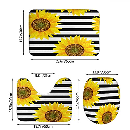 Sunflowers Badezimmer-Teppich-Set, rutschfest, Gelb, Flora, 3-teilig, Badematte, Kontur, WC-Deckelbezug, gestreift… – Bild 5