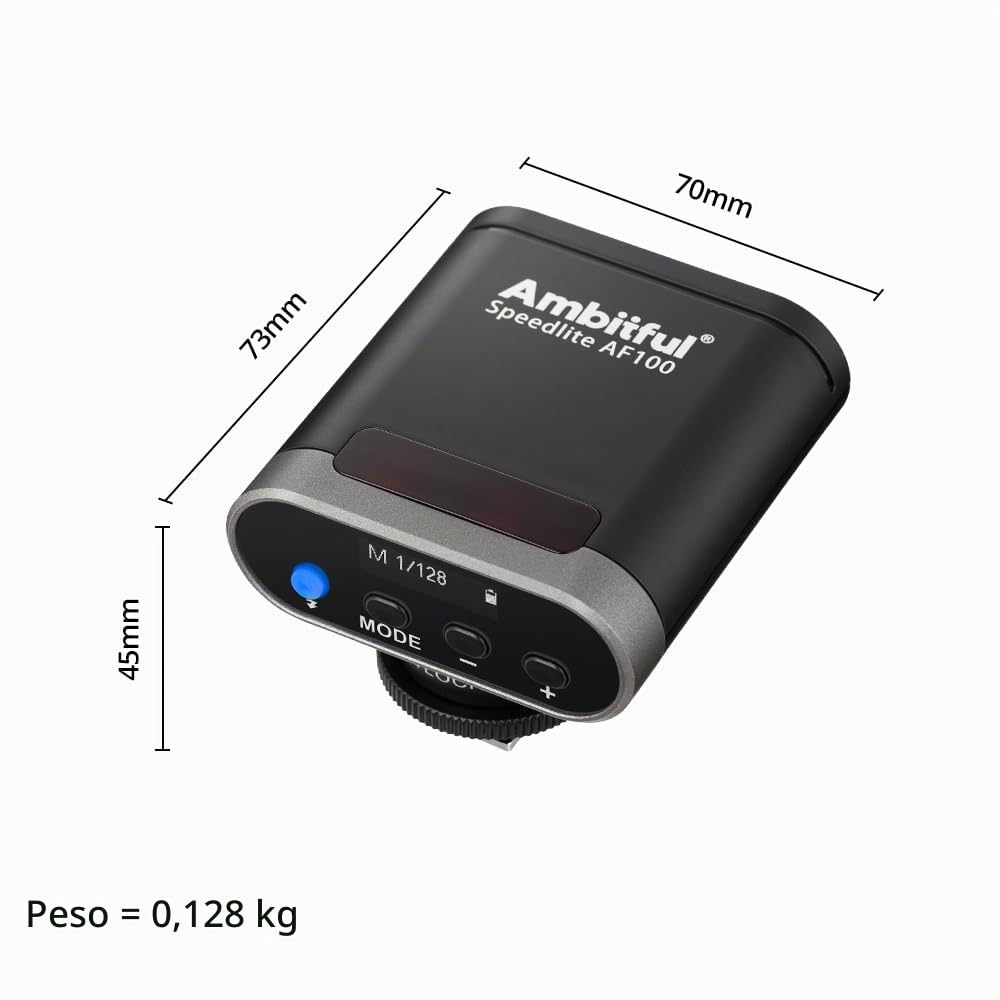 Ambitful Flash AF100 Mini Flash - Flash per fotocamera GN12, 8 livelli di potenza, batteria integrata da 2000 mAh Speedlite manuale compatibile per Canon/Sony/Ricoh gr3/Nikon/Fuji 0.1~1.8S riciclo